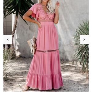 NWT Band of Gypsies All You Need Is Love Pink Maxi Dress